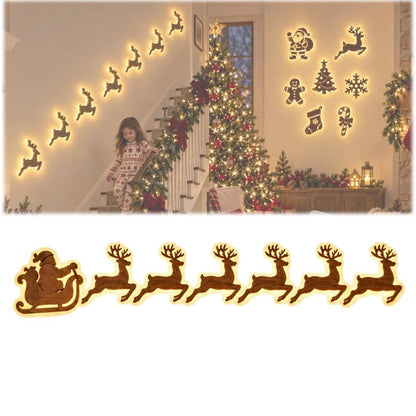 LED Reindeer Wall Decorations - 7-Piece 3D Light-Up Xmas Silhouette Set (Variation A-7PCS)