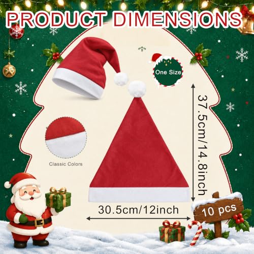 Christmas Santa Hat Bulk 10 Thickened Red Felt Holiday Party Accessories