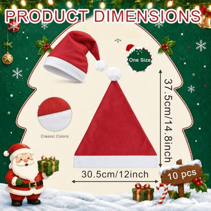 Christmas Santa Hat Bulk 10 Thickened Red Felt Holiday Party Accessories