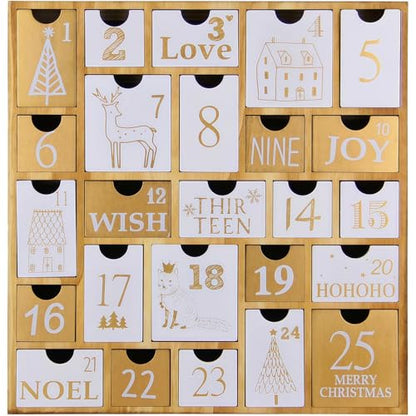 Wooden Advent Calendar with 25 Drawers - Refillable Christmas Countdown for Kids and Family