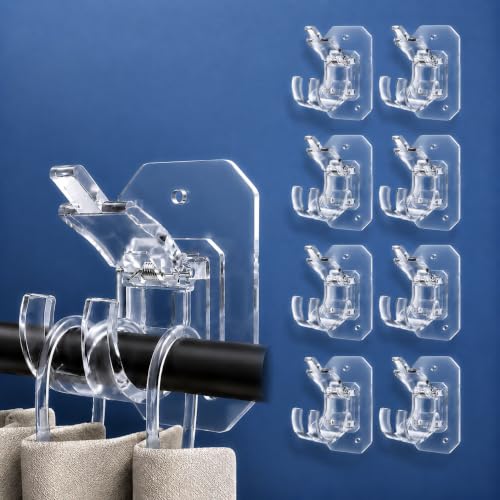 Self-Adhesive No-Drill Curtain Rod Brackets Transparent Wall Hooks for Bathroom Kitchen