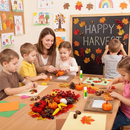 Fall Table Decor Pumpkin Set with Leaves Berries and Acorns - 73 Pieces