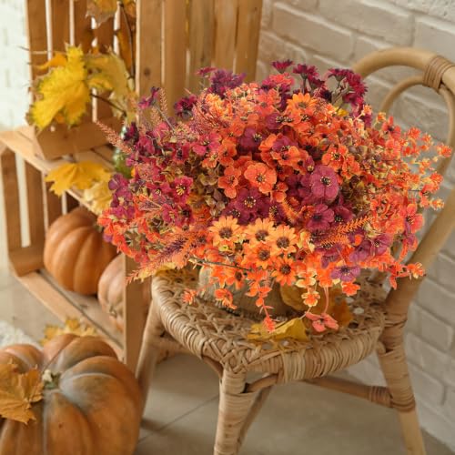 Artificial Fall Flowers Bundle for Outdoor Decor - Wine Orange, 19 Bundles