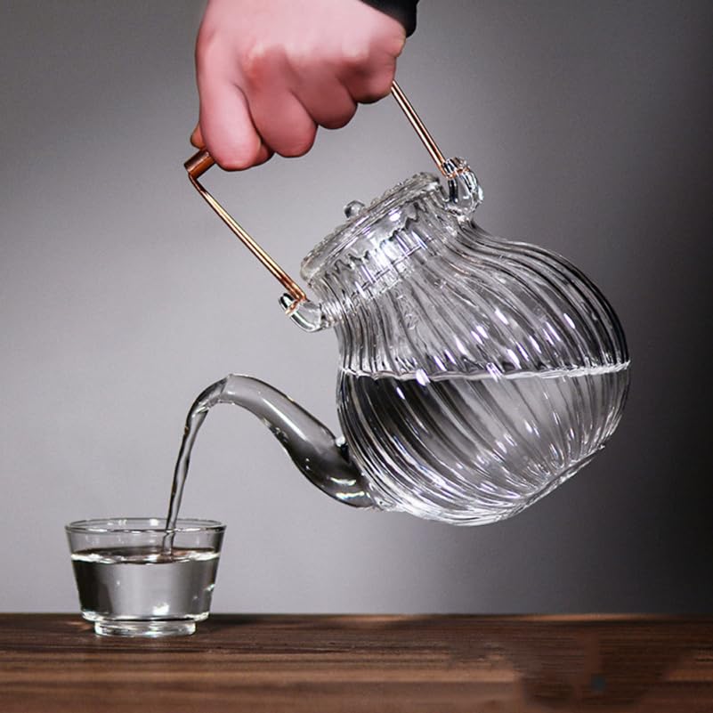 Zerodeko Elegant Glass Teapot Pot Copper Handle 800ml Tea Brewing Pot Stovetop Tea Kettle for Brew