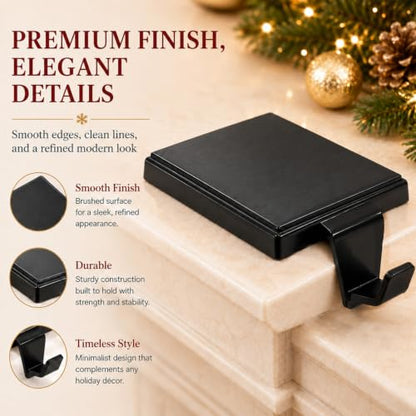 Black Christmas Stocking Holders Set of 6 Mantle Hooks Heavy Duty Supports