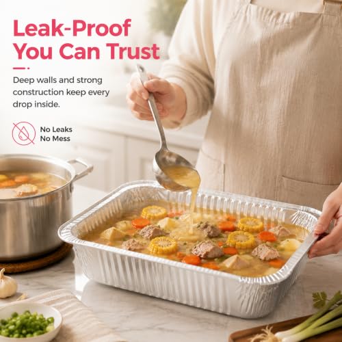 30 Pack 9x13 Aluminum Foil Pans - Heavy Duty Disposable Baking & Roasting Trays - Silver