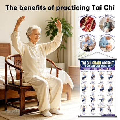 Tai Chi Exercise Poster for Seniors Balance & Flexibility 16x24 Inches