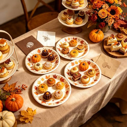 Fall Thanksgiving Cocktail Napkins with Turkey and Acorn Design - 60 Pack