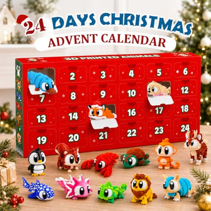 JOICEE 2026 Christmas Advent Calendar with Mini 3D Animal Toys - Red