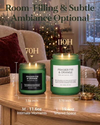 Large Jar Christmas Candle with Fraser Fir Orange Scent - Non-Toxic, 19.6oz, Up to 110 Hours