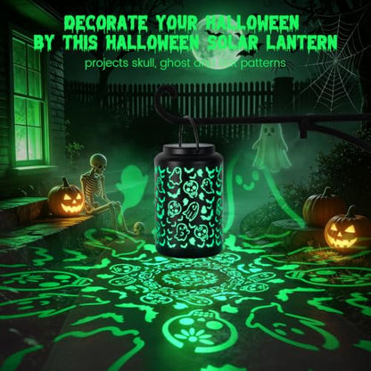 Outdoor Halloween Skull & Ghost Solar Lantern with Green Light