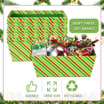 Christmas Gift Baskets with Handles - 12 Stripe Cardboard Holiday Packaging