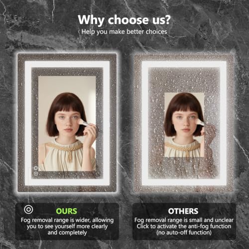 White LED Bathroom Vanity Mirror 20x28 Anti-Fog with Lights - NEWBULIG