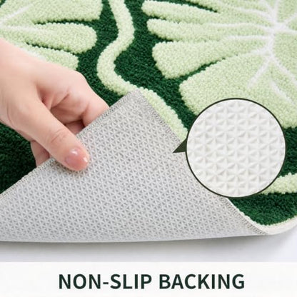 Green Bathroom Rug 16x24 Monstera Leaf Non-Slip Microfiber Bath Mat - Absorbent & Quick Dry