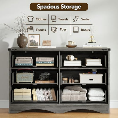Decofy Grey 47" Farmhouse 6-Drawer Dresser for Bedroom — Variation: Grey