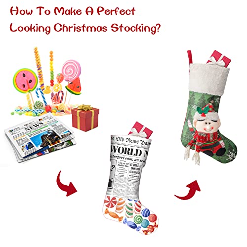 Set of 5 Large Christmas Stockings 18 Inch Xmas Fireplace Decor with Plush Cuff