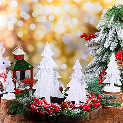 Wooden Christmas Trees Set - Rustic White 4 Sizes Tabletop Holiday Decor