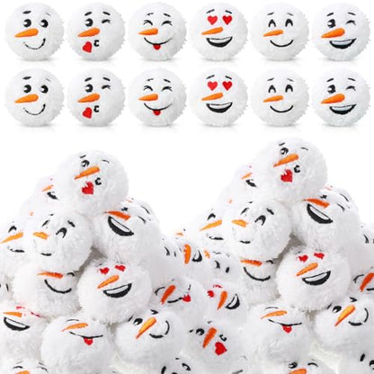 48 Pcs Christmas Snowball Set - Soft Fake Snowballs for Indoor Outdoor Decoration, Cute Snowman Balls with Smile Face, Classic Style