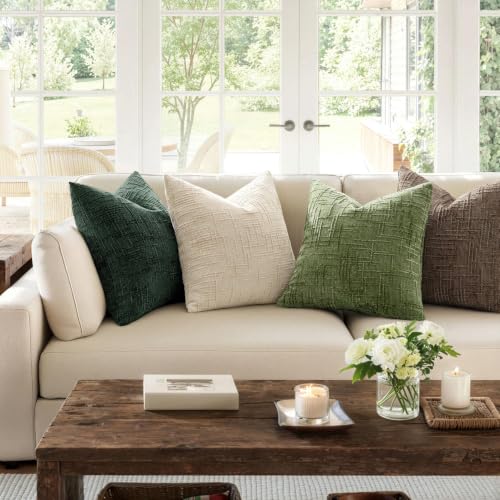 20x20 Dark Green Chenille Christmas Throw Pillow Cover Set - Pack of 2