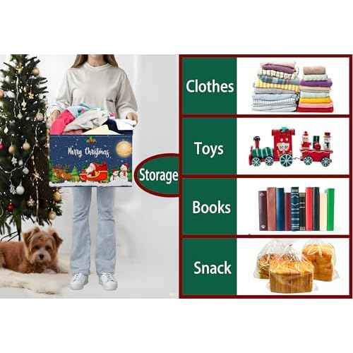 Large Christmas Gifts Empty Baskets Kids Collapsible Holiday Storage Bin with Handle (Deer Santa Claus)