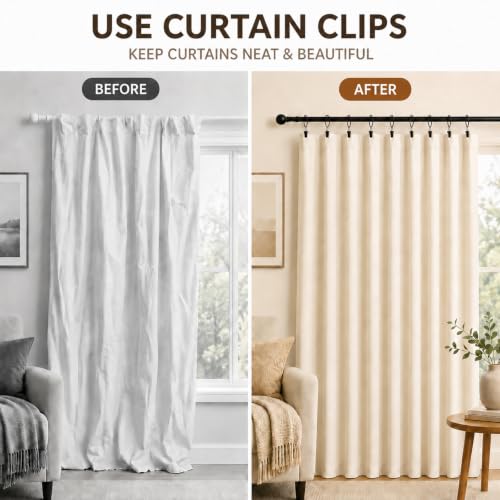 40 Pack 1.5-Inch Curtain Rings with Clips for Drapery and Clothing