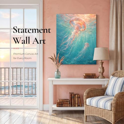 Pink Coastal Wall Art - Underwater Pink Jellyfish Canvas, 24x30 Inches