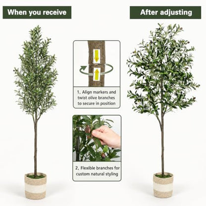 6FT Artificial Olive Tree with Basket - Realistic Indoor Faux Plant