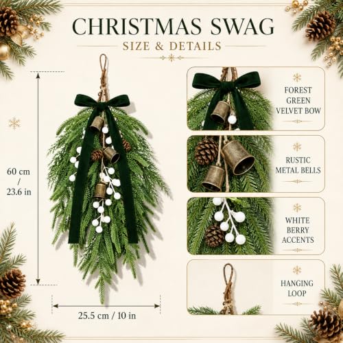 Green 2 Pack Christmas Pine Needle Berries Teardrop Door Swag Wreath Decor