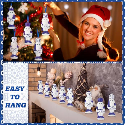 Blue and White Porcelain Nutcracker Ornaments - Set of 8 Christmas Decorations