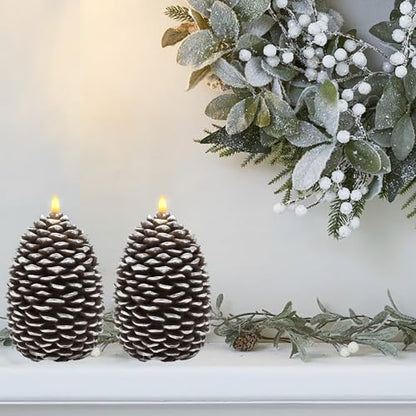Silver Large Pine Cone Candles Battery Operated Flameless Flickering with Remote