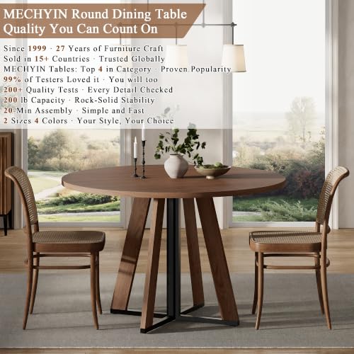 Walnut 42 Inch Round Dining Table for 4 - Farmhouse Kitchen & Small Spaces