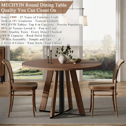 Walnut 42 Inch Round Dining Table for 4 - Farmhouse Kitchen & Small Spaces