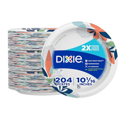Dixie Large Paper Plates, 10 Inch, 54 Count, 2X Stronger*, Microwave-Safe, Soak-Proof, Cut Resistant, Disposable Plates For Everyday Breakfast, Lunch, & Dinner Meals