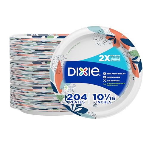 Dixie Large Paper Plates, 10 Inch, 54 Count, 2X Stronger*, Microwave-Safe, Soak-Proof, Cut Resistant, Disposable Plates For Everyday Breakfast, Lunch, & Dinner Meals