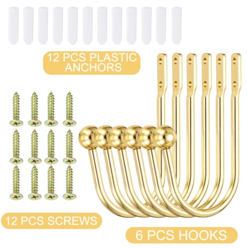 uxcell Gold Curtain Holdbacks 6 PCS Wall-Mounted Metal Drapery Hooks
