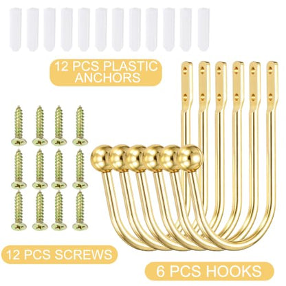 uxcell Gold Curtain Holdbacks 6 PCS Wall-Mounted Metal Drapery Hooks