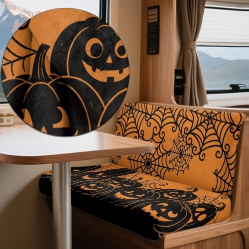 Pumpkin Spider Web RV Dinette Cushion Covers Set of 2 - Fall Decor