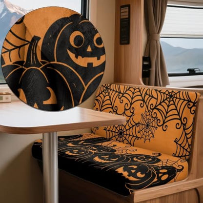 Pumpkin Spider Web RV Dinette Cushion Covers Set of 2 - Fall Decor