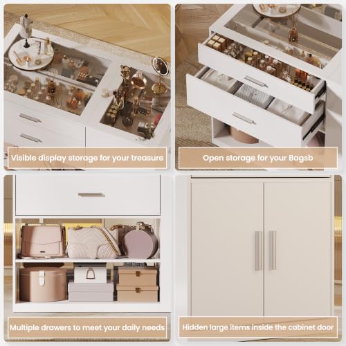 Bedroom Closet Island with 6 Drawers, White Armoire Wardrobe Island
