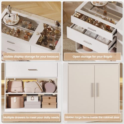 Bedroom Closet Island with 6 Drawers, White Armoire Wardrobe Island