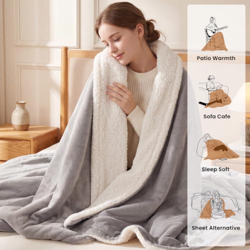 Gray Twin Electric Blanket 62x84 with 6 Heating Levels - VALUXE