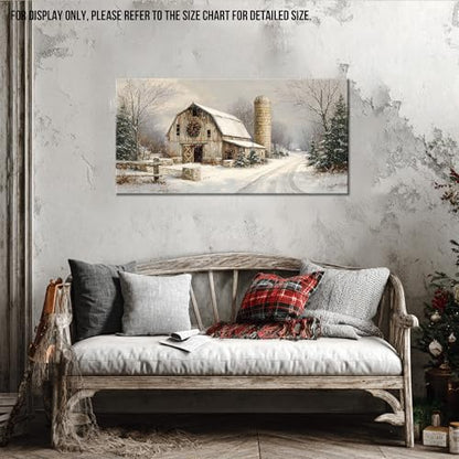 KVTM Winter Wall Art Canvas - Rustic Barn Snowy Landscape 12x24 Inches - Serene Farmhouse Decor