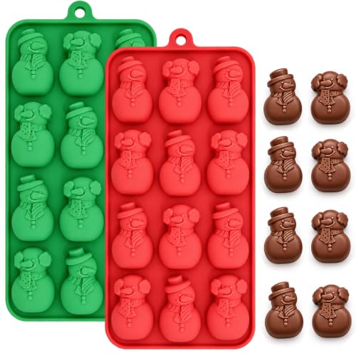 Christmas Snowman Silicone Mold Set - Red & Green Winter Holiday Mini Candy & Chocolate Molds - Style7