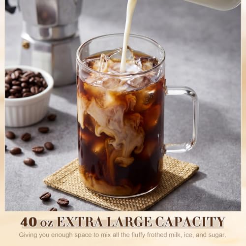 40 oz Large Borosilicate Glass Coffee Mug Set with Handle - 2 Pack