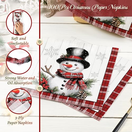 Homlouue Snowman Christmas Paper Plate and Napkin Set - 50 9-Inch Heavy Duty Disposable Dinner Plates for Holiday Party - Variation of Snowman