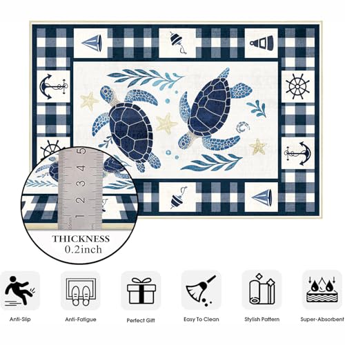 5x7 Nautical Sea Turtle Area Rug - Coastal Machine Washable Floor Decor