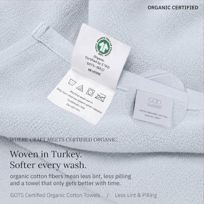 Organic Cotton Bathroom Towel Set of 6 - Soft Blue, GOTS Certified
