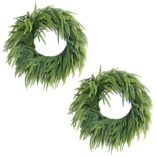 Artificial Christmas Wreath 24 Inch Norfolk Pine with Mix Green Branches - 2 Pieces