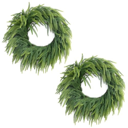 Artificial Christmas Wreath 24 Inch Norfolk Pine with Mix Green Branches - 2 Pieces