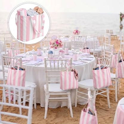 Pink Beach Party Favor Set - Striped Tote Bags, Towels, Heart Sunglasses, Can Sleeves & Hair Scrunchies